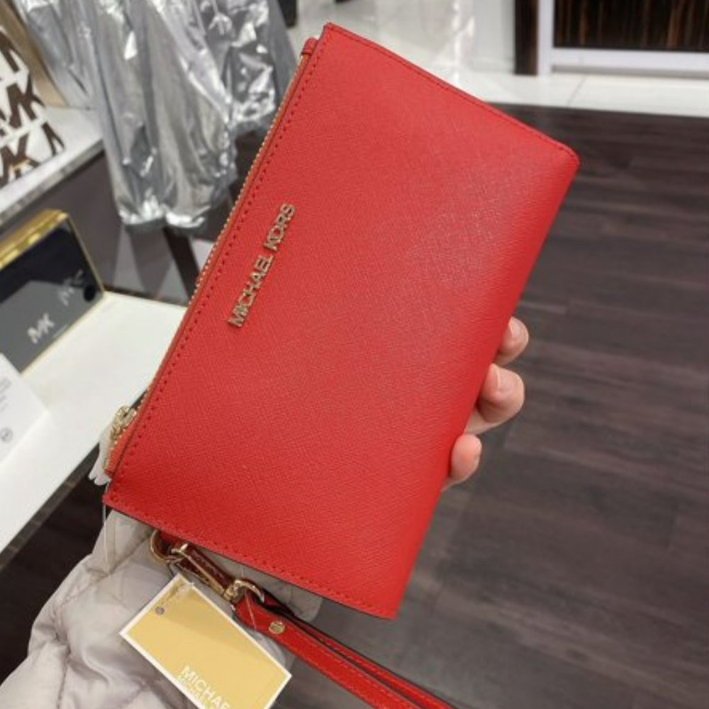 Michael Kors Large DoubleZip Wallet Wristlet Flame-NWT